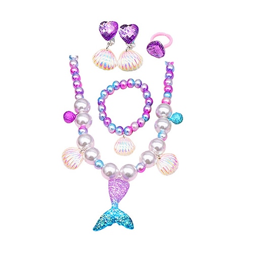 kinderkleidung Mädchen Meerjungfrau-Ankleideset Halsketten Armbänder Schmuckset Tiara Prinzessin Süß Party Geburtstag Einhorn Image