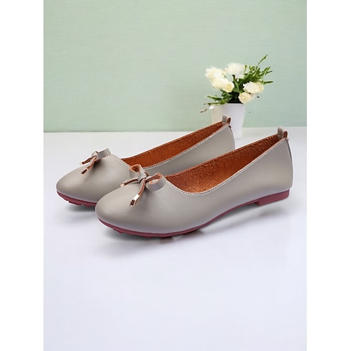 klassische Ballerinas mit Schleife – Schlupfschuhe mit runder Spitze für Damen, bequemer Alltags- und Büro-Look Image