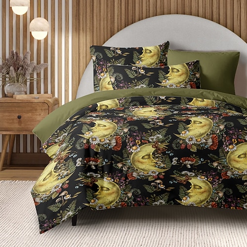 Mandala Bohemian Bettbezug Komplettgröße Bettwäsche Set Baumwoll Bett Sets Steppdeckenbezug Weicher leichter Bettdeckenbezug mit 2 Kissenbezügen für Sommer Frühling Sonne und Mond Image