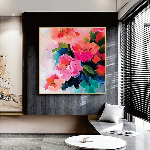 Wildblumen-Gemälde, handgemalt, 3D-Textur, blühende Blumenmalerei, Leinwand, extragroßes Pflanzen-Ölgemälde, Wandkunst, botanische Malerei, Wandkunst-Dekor, Rosenkunst, Landschaftsölgemälde Image