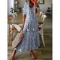 Damen Langes Kleid Maxikleid Boho-Kleid Druckkleid Schößchen Kleider Romantisch Modern Puffärmel Täglich Ferien Strand Lässiger Schnitt Grafik Blume Halbarm V Ausschnitt Rosa Blau Purpur Grün Sommer