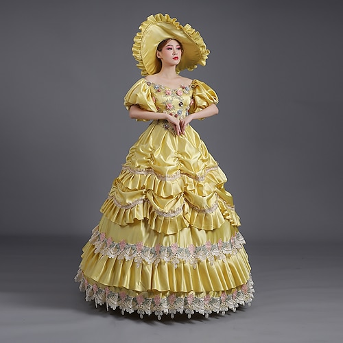 Vintage Rokoko Renaissance Maxi Kleid Normal Puffärmel Prinzessin Queen Elizabeth Plissiert Gerüscht Prinzessin Quadrathals Kostüm Damen Halloween Karneval Maskerade Party Halloween Leistung Image