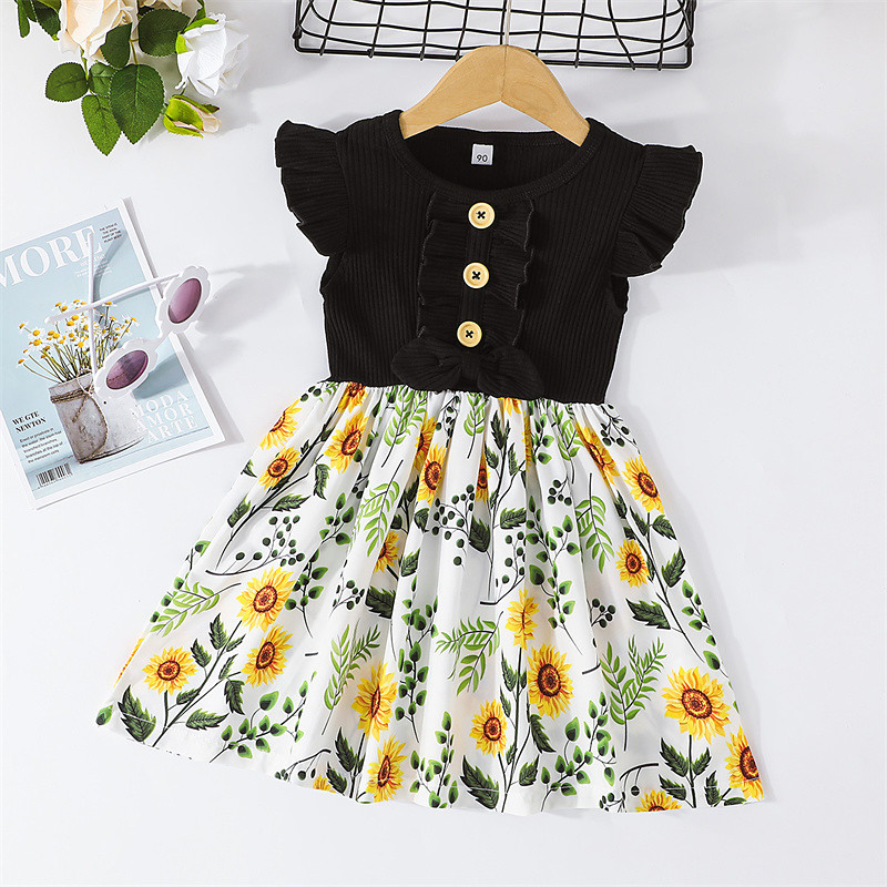 Kids Girls' Dress Floral Dress Flower Sleeveless Outdoor Casual Ruffle Fashion Daily Cotton Knee-length Casual Dress A Line Dress Summer 4 years Black Pink Wine