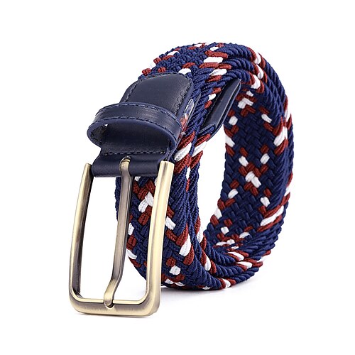 Geflochtener elastischer Stretchgürtel für Herren – mehrfarbiges Webdesign mit Lederspitze und Metallschnalle, Casual- und Golf-Stil, verstellbare Passform für Jeans und Hosen, perfekt für Sport und Alltag Image