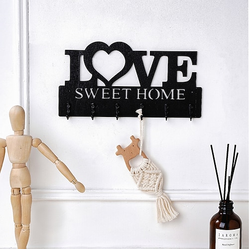 wandmontierter Briefhakenständer – neuartige Holzplatte mit Metallhaken für Schlüssel, Reinigungsutensilien Aufbewahrung, dekorativer Hänge-Organizer für Bad, Küche Speisekammer Image