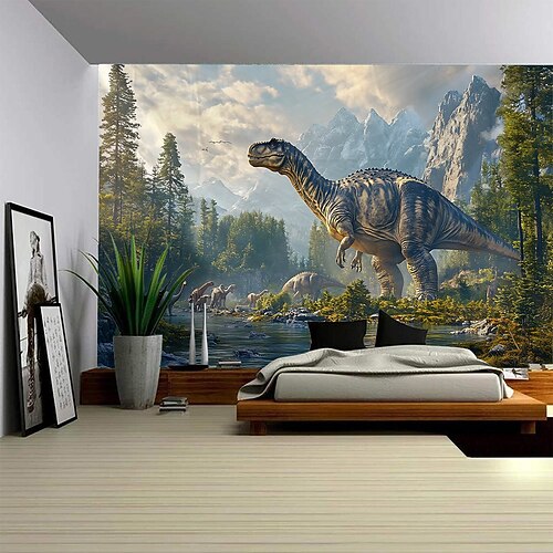 Ein Wald Dinosaurier Wandteppich Wandkunst große Wandteppich Wandbild Dekor Fotografie Hintergrund Decke Vorhang Haus Schlafzimmer Wohnzimmer Dekoration Image
