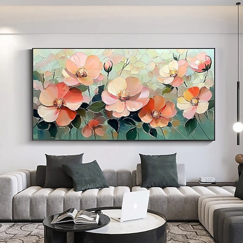 handgemachtes Original 3D bunte Blumen Gemälde Ölgemälde auf Leinwand abstrakte florale Wandkunst für Wohndekoration mit gespanntem Rahmen/ohne Innenrahmen Gemälde Image