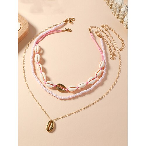 Boho-Halskettenset aus Kauri-Muschel für Damen – mehrlagiger Strandschmuck mit goldenen Akzenten, handgefertigtes Sommer-Surf-Halsband für Urlaub, Festivals und Freizeit Image