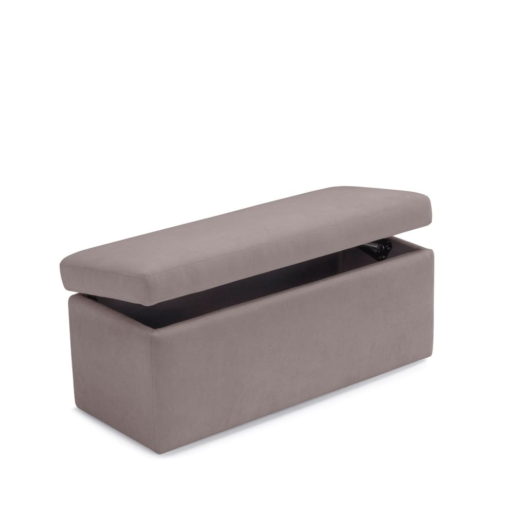 Banc de rangement en tissu chenille gris tourterelle 110x45 cm