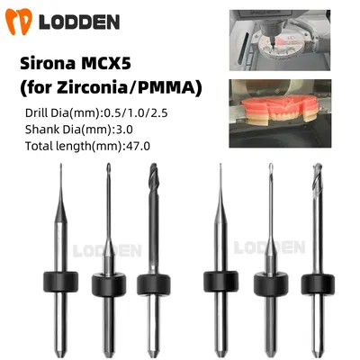 Sirona MCX5 Dental Milling Burs For Zirconia/PMMA D3 Shank DC Diamond Coating Diameter 2.5/1.0/0.5mm