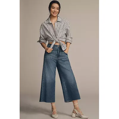 The Adi Mid-Rise Frayed Relaxed Flare Jeans by Pilcro: Cropped Edition