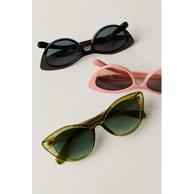 Laurel Cat-Eye Sunglasses at Free People in Black With Blue Lens