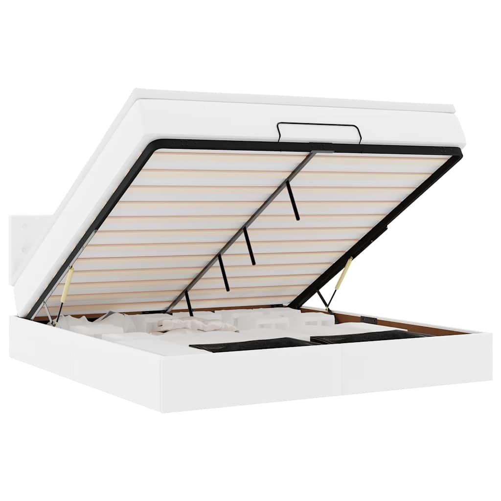 vidaXL Ottoman-Bett mit Matratzen & LEDs Reinweiß 160x200cm Kunstleder Image