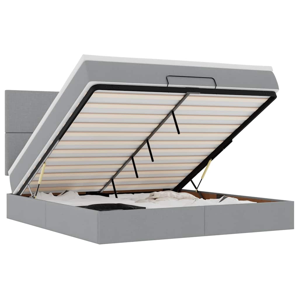 vidaXL Ottoman-Bett mit Matratze & LEDs Hellgrau 160x200 cm Stoff Image