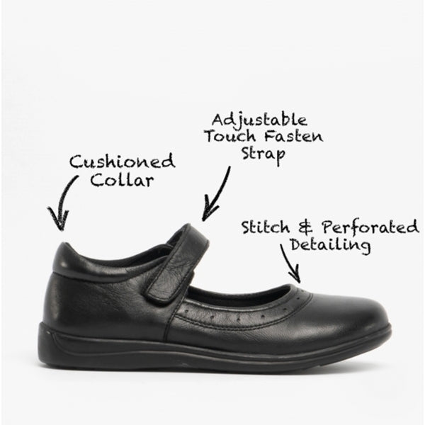 Roamers Elsa Girls Leather Touch Fasten Mary Jane Shoes Black - Size UK 4 | Roamers Sale | Discount Designer Brands
