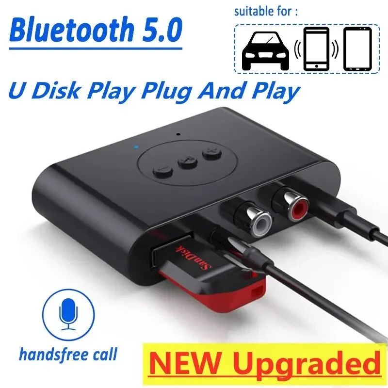 Bluetooth 5,0 Audio Receiver U Disk RCA 3,5mm 3,5 AUX Jack Stereo Musik Wireless Adapter mit Mikrofon Für Car Kit lautsprecher Verstärker Image