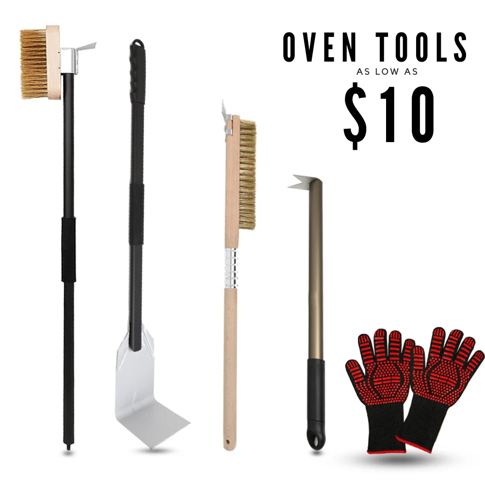 Pizza ofen Zubehör Reinigungs bürste Asche Rechen Pizza Drehen Spinner Gabel Ofen handschuhe Grill Werkzeug Herd Bürste Grill Grill Schaber Image