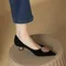 French Black Med Heels Women's Shoe Comfortable Office & Career Shoes Soft Leather Suede Pointed