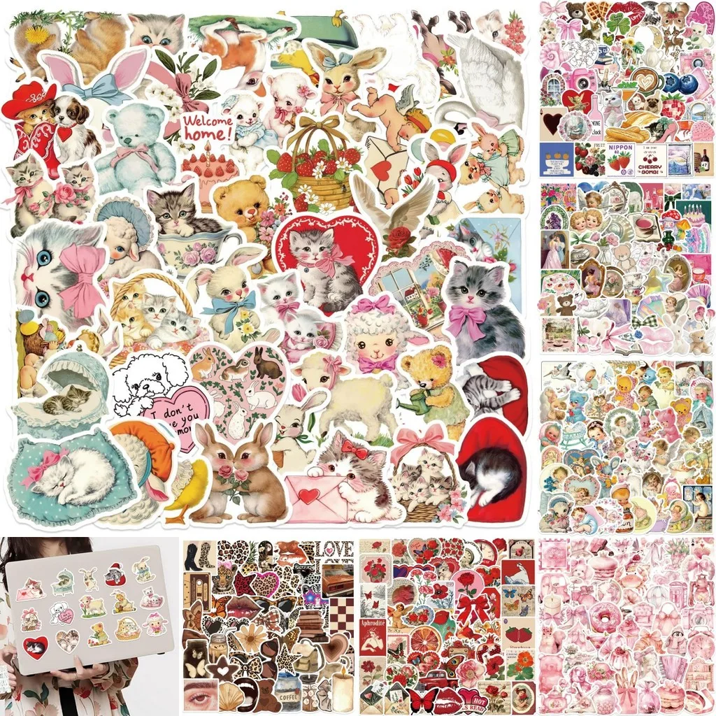 50 Stück rosa und rote Leopardenmuster, ästhetische Graffiti-Aufkleber für Fahrrad, Handkonto, Federmäppchen-Aufkleber Image