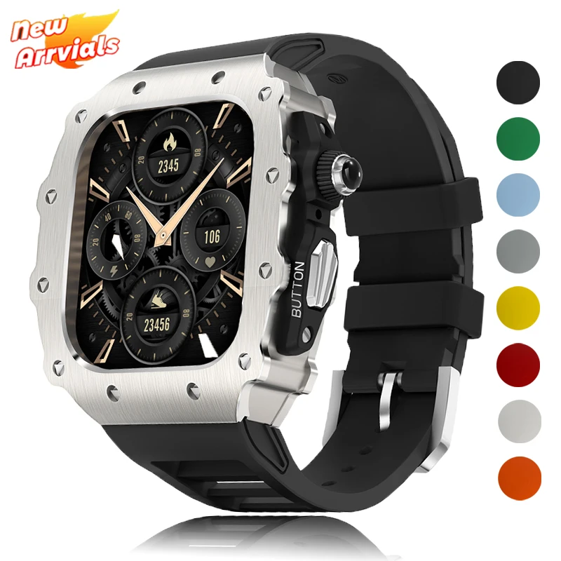 Luxus-Modifikationsset für Apple Watch 10, 46 mm, Silikonarmband, Edelstahl-Uhrengehäuse für IWatch-Serie 9, 8, 7, 6, 5, 44 mm, 45 mm Image