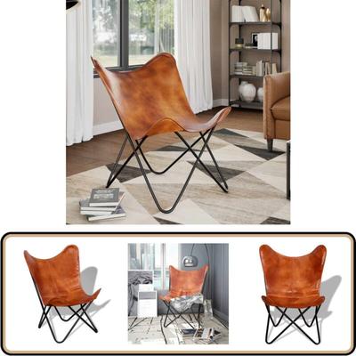 Vidaxl - Butterfly-Sessel Braun Echtleder - Echtleder Sessel - Butterfly Sessel - Designer Sessel Image