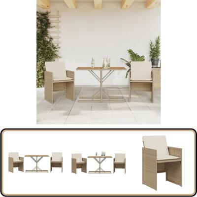 Vidaxl - 3-tlg. Bistro-Set mit Kissen Beige Poly Rattan - Gartentisch - Esstisch - Bistro-Set Image