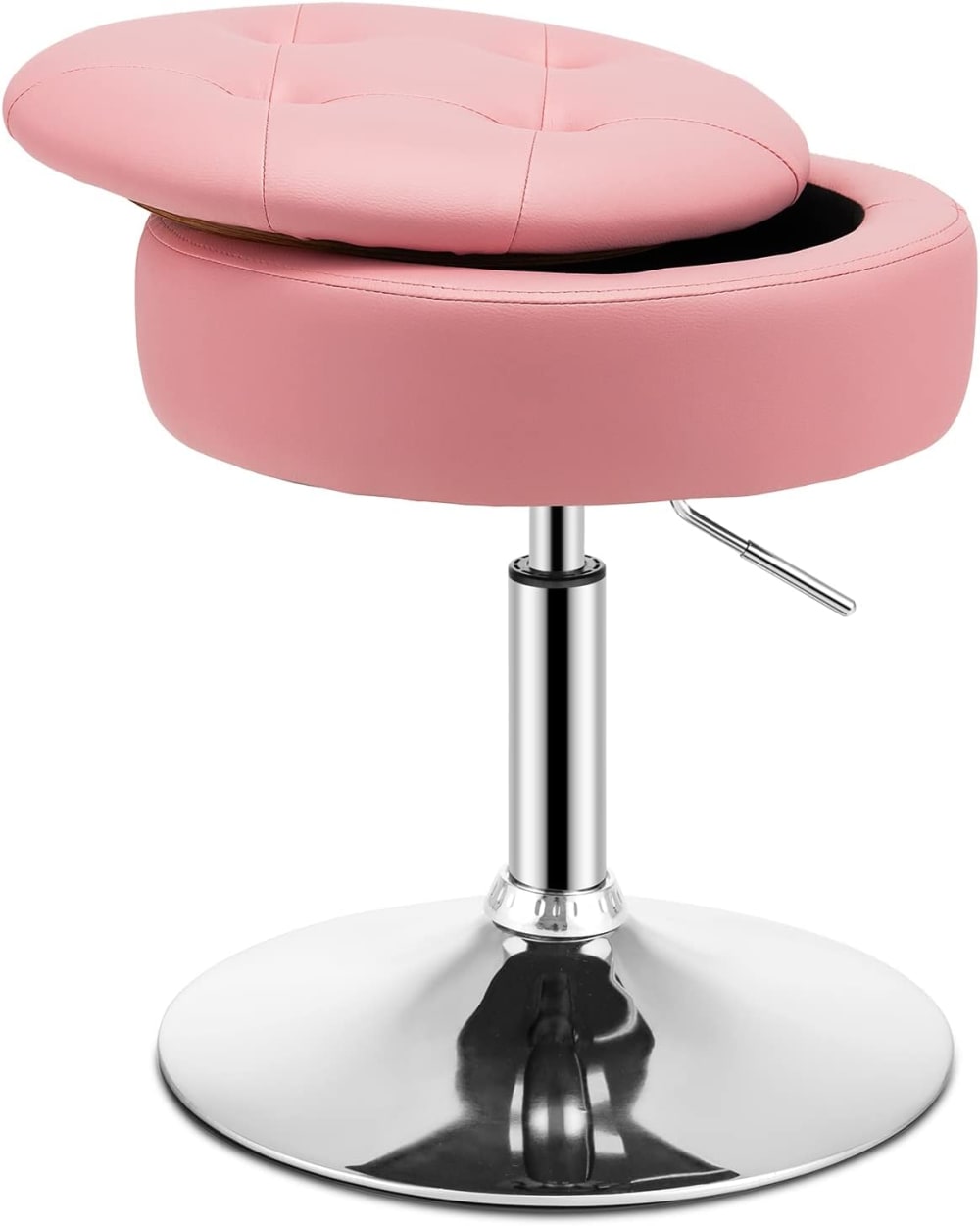 Tabouret de coiffeuse rose avec rangement hauteur 51-66 cm