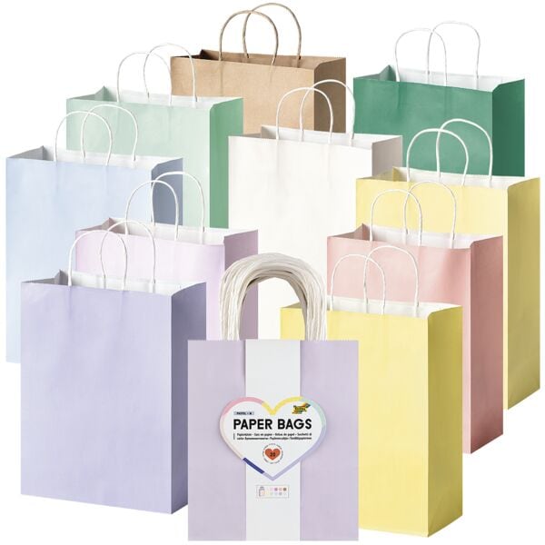 folia 20er-Pack Papier-Tragetaschen »PASTELL« Größe M, 18x21x8 cm