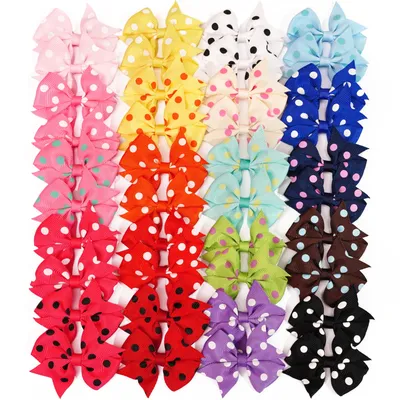 40pcs 2inch Color Ribbon Bows with dots Hair Clips for Baby Girls Handmade Bowknot Hairpin Barrettes