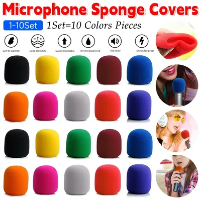 100/10PCS Mic Sponge Covers 10/1Set Anti-Spray Karaoke DJ Mic Foam Protective Sleeves 10 Colors