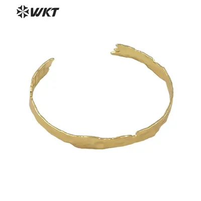 WT-B560 Classic Style With 18k Gold Plated Cuff Bangle Yellow Brass Metal Irregular Shape Daily