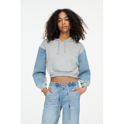 Cropped Hoodie With Denim Sleeves