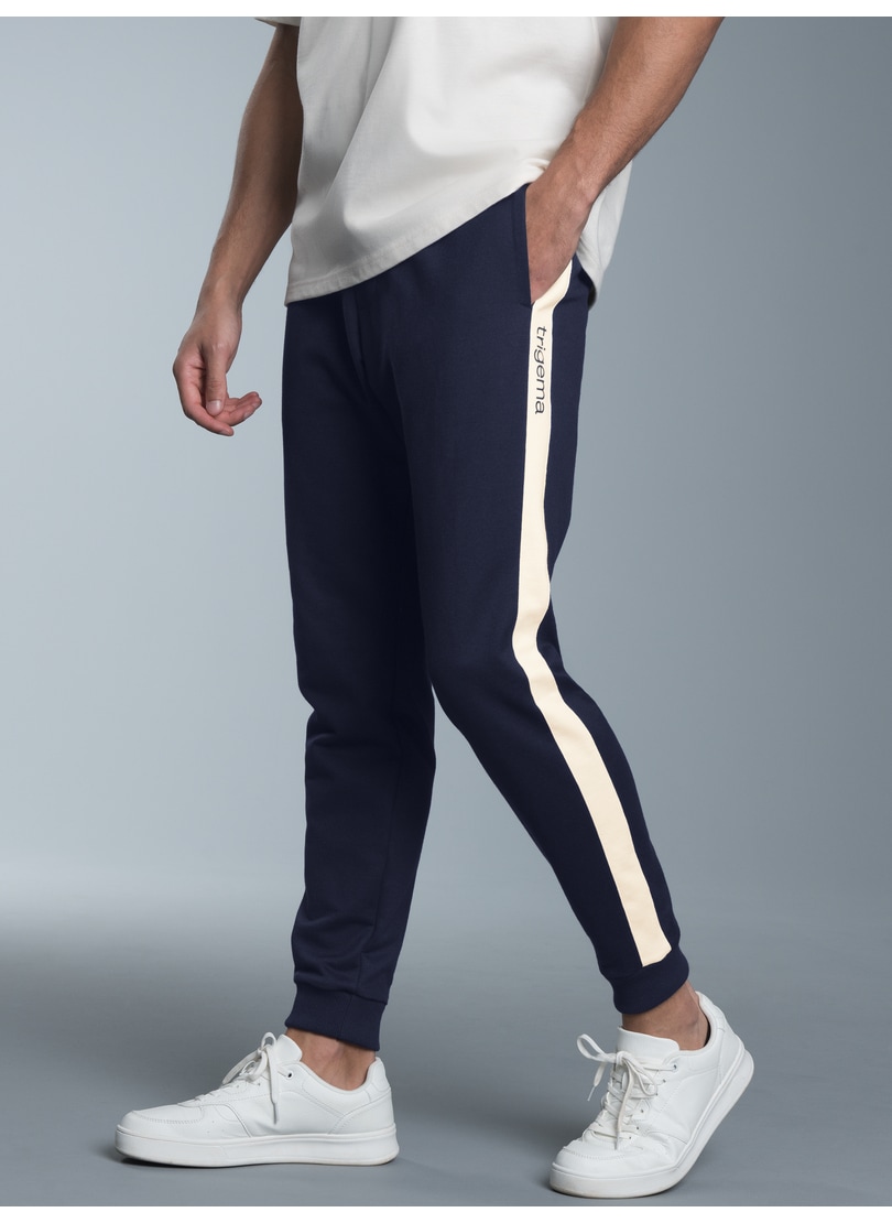 Jerseyhose TRIGEMA "TRIGEMA Jogginghose mit kontrastfarbigen Seitenstreifen", Herren, Gr. L, US-Größen, blau (navy), 70% Baumwolle, 30% Polyester, Basic, Hosen Image