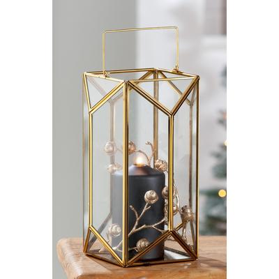 Windlicht GILDE "Kerzenhalter Cozy, Laterne", gold (goldfarben), B:18cm H:29cm T:18cm, Metall, Glas, Kerzenhalter, 1-flammig, aus Metall und Glas, Höhe ca. 29 cm Image
