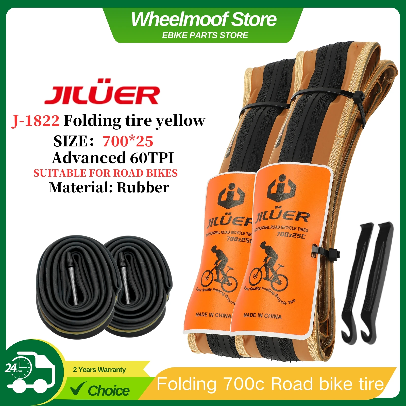 Hochleistungsfähige 700C-Rennradreifen – 60 TPI, pannensicher und faltbar, Schwarz/Gelb, ultraleichter Fahrradschlauch 700 x 25 cm