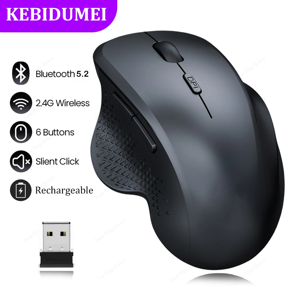 Dual-Modus Bluetooth 5,2 Maus 2,4G Drahtlose Maus 6 Tasten Wiederaufladbare Gaming Maus 1600DPI Optische Maus für PC Laptop Tablet Image