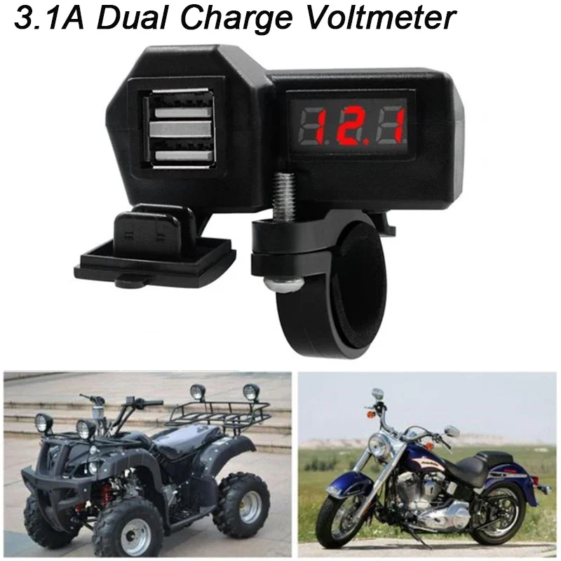 10–24 V, 3,1 A, Dual-USB-Anschluss, Motorrad-Ladegerät mit Voltmeter, wasserdichtes Schnellladekabel für 12 V/24 V Fahrräder, ATV, Boote Image