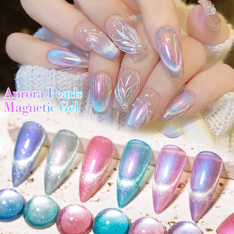 MEET ACROSS 7 ml Aurora Pearls magnetischer Gel-Nagellack, glitzernd, glänzend, funkelnde Farbe, Nagelgel, Soak Off, semi-permanenter Lack Image