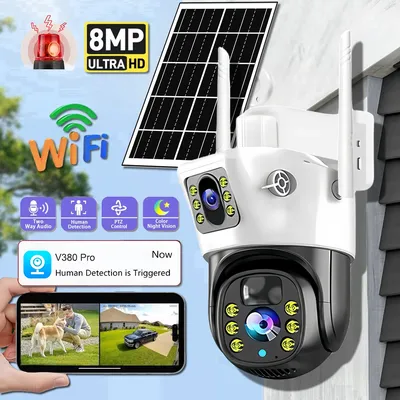 WiFi Solar IP Kamera Outdoor Dual Objektiv PTZ Low Powered Video Kamera PIR Motion Erkennen Sicherheit Schutz CCTV Überwachung Cam