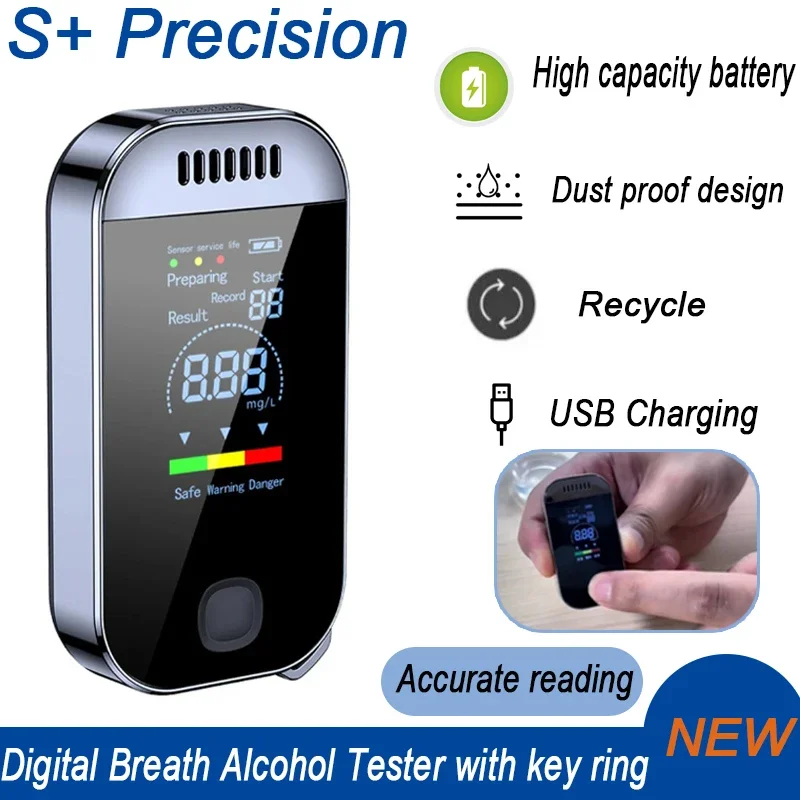 Berührungsloser Alkoholtester, Alkoholtester, USB wiederaufladbar, mit LED-Digitalanzeige, Tester, tragbares Automobilzubehör Image
