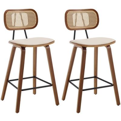 Wahson Esszimmerstühle 2er Set Barstuhl Rattan Thekenhocker pu Hochhocker mit Holz Beinen für Image