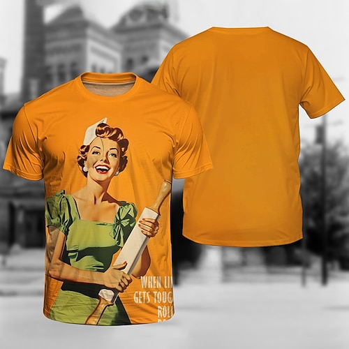 T-Shirt Retro Poster Retro-Mädchen 1950er Retro Vintage T-Shirt Ärmel Grafik für Herren Erwachsene 3D-Druck für Maskerade Täglich Urlaub Party Image