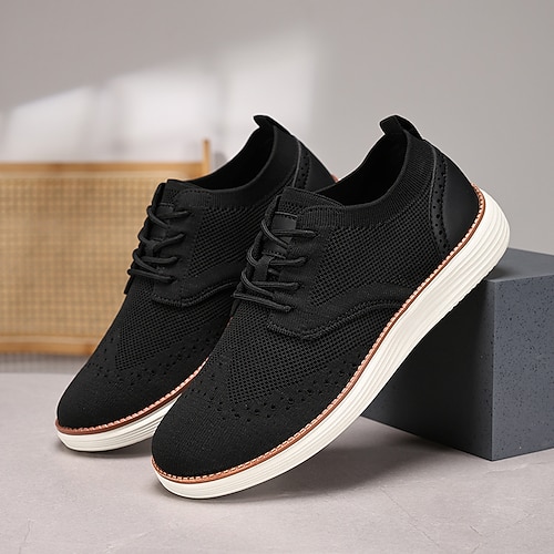 Atmungsaktive Brogue-Sneaker aus Strick für Herren – lässige, leichte Schnürschuhe für den Alltag und zum Spazierengehen