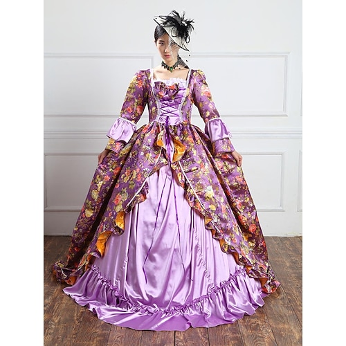 18. Jahrhundert Ballkleid Cocktailkleid Maxi Kleid Normal Ein Hauch Jacquard Ballkleid Quadrathals Kostüm Damen Alle Halloween Maskerade 44287 Abschlussball Festival Erwachsene Ganzjahres Image