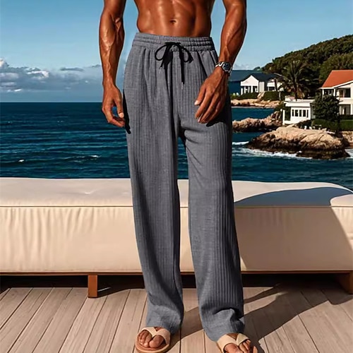Herren Cordhose Hose Sommerhose Strandhose Tasche Elastischer Bund Kordelzug Einfach Komfort Sport im Freien Täglich Mode Lässig Schwarz Grün Mikroelastisch Image