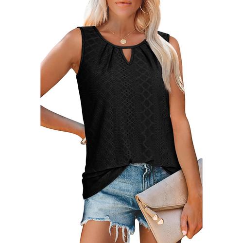 Women's Shirt Blouse Plain Daily Stylish Casual Sleeveless Crew Neck Regular Tops Daily Going out Hollow Out Sage Green Black White Summer