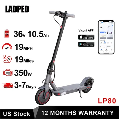 LADPED Electric Scooter 350W 19mph APP Smart Scooter Shock-absorbing Anti-skid ‎8.5 Inches Folding