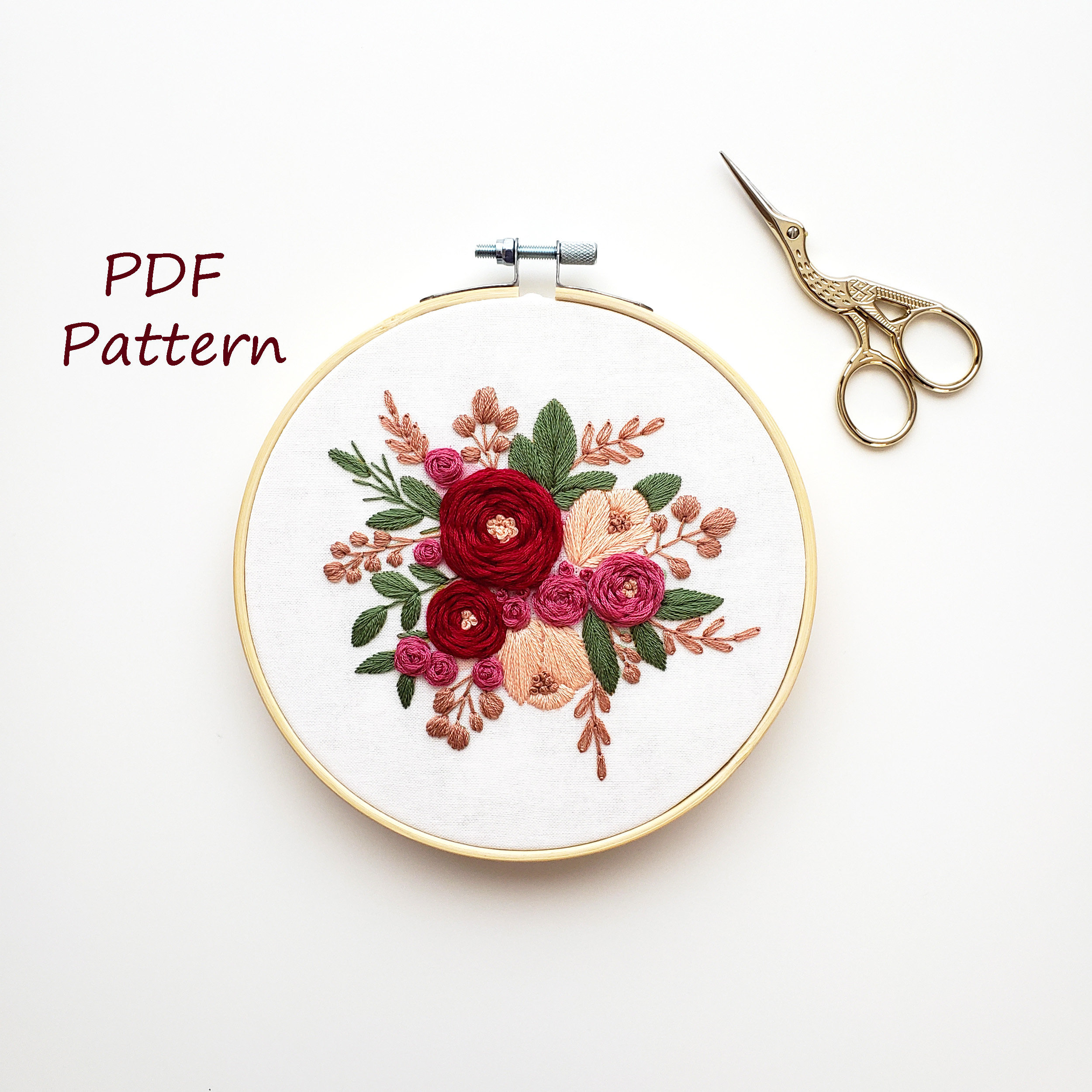 Schema ricamo rosa, schema ricamo floreale, ricamo a mano, ricamo PDF, schema ricamo facile, schema ricamo per principianti