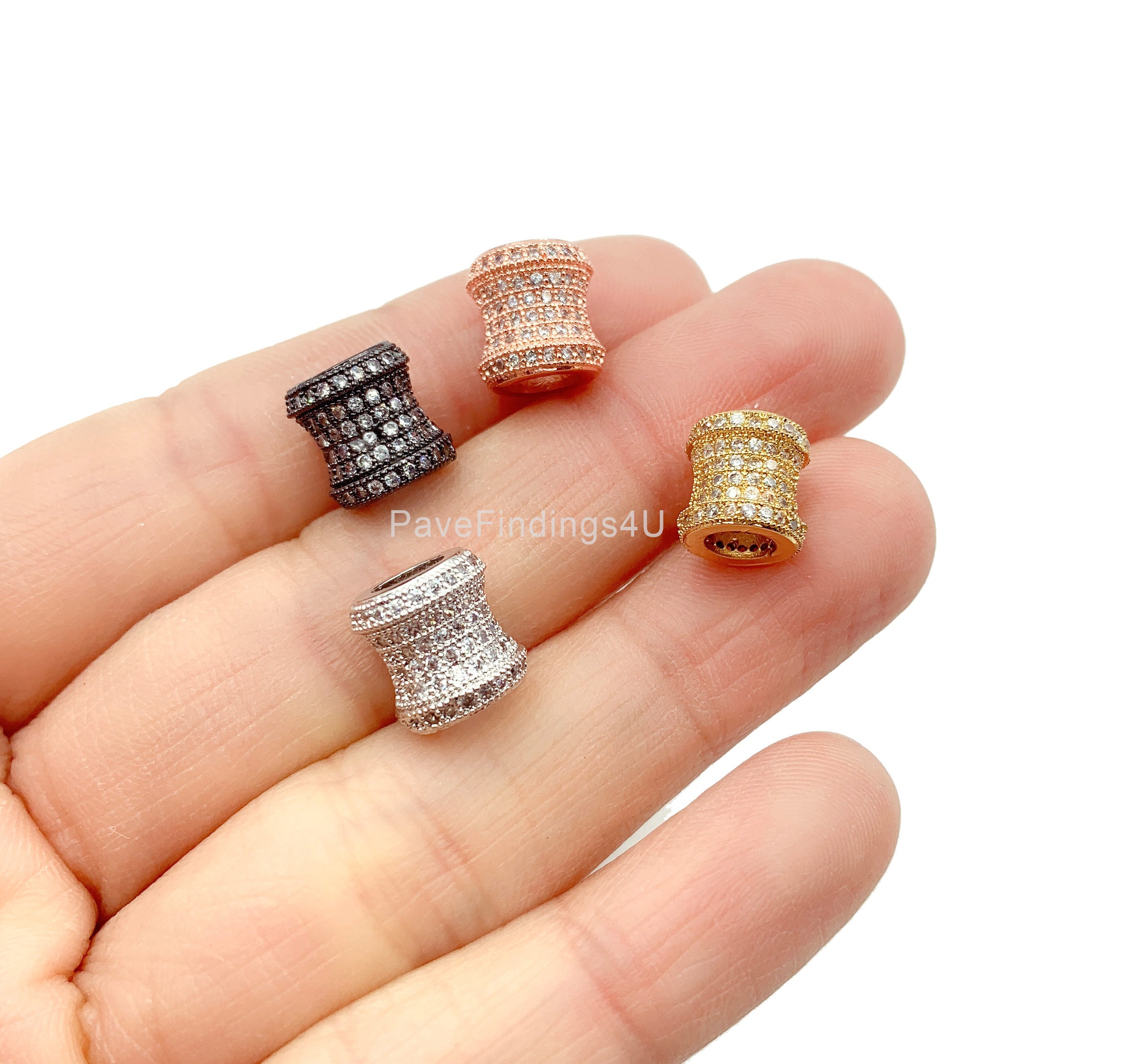 Perline tubolari rotonde con pavé, perline tubolari distanziatrici, perline a foro largo, perline distanziatrici rotonde a foro largo con micro pavé d