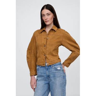 Gap Womens Brown UltraSoft Barrel-Sleeve Cropped Jacket - Brown